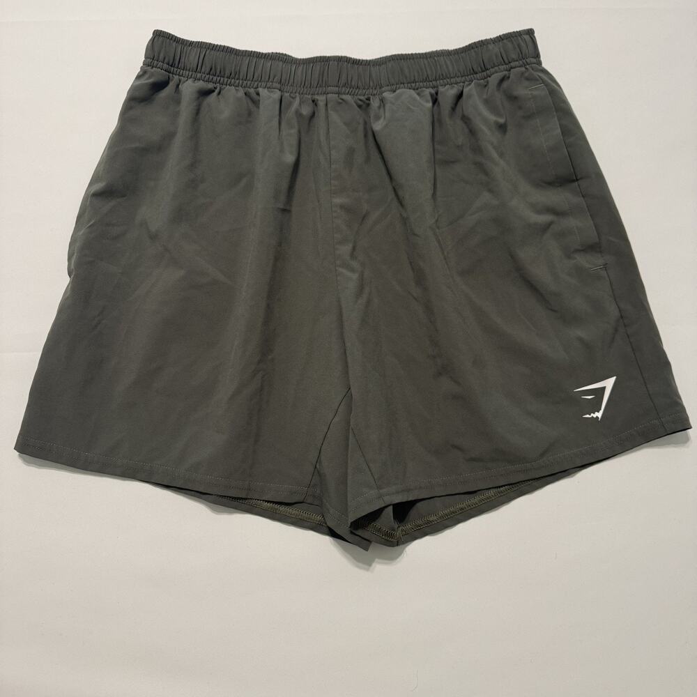 Gymshark Men's Green / Gray Athletic Shorts L Regular Fit Mesh Drawstring